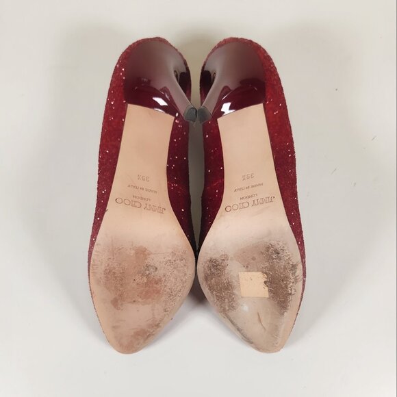 Jimmy Choo Red Glitter Almond-Toe Stiletto Platform Heels - Picture 5 of 5